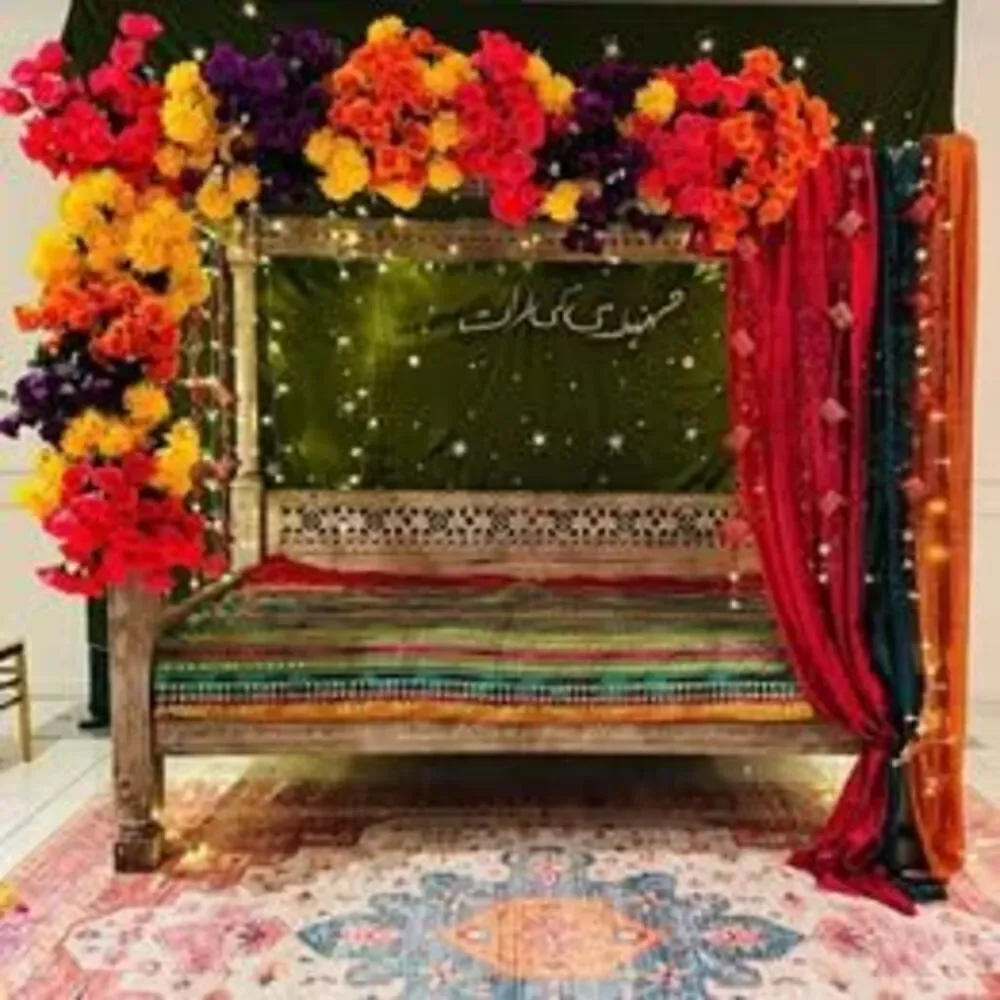 WEDDING MEHNDI KI RAAT SILK BACKDROP VINTAGE DESIGN HANDMADE